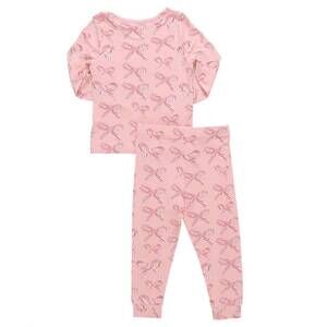 NEW PINK CHICKEN kid's bamboo pajama set in candy cane bows